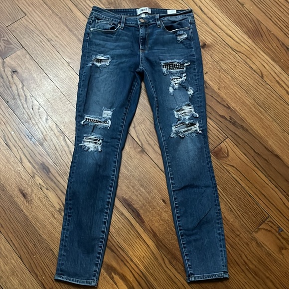 Paige Jeans Destroyed with Blue Flannel Patches size 30 PRICE FIRM - Picture 2 of 7